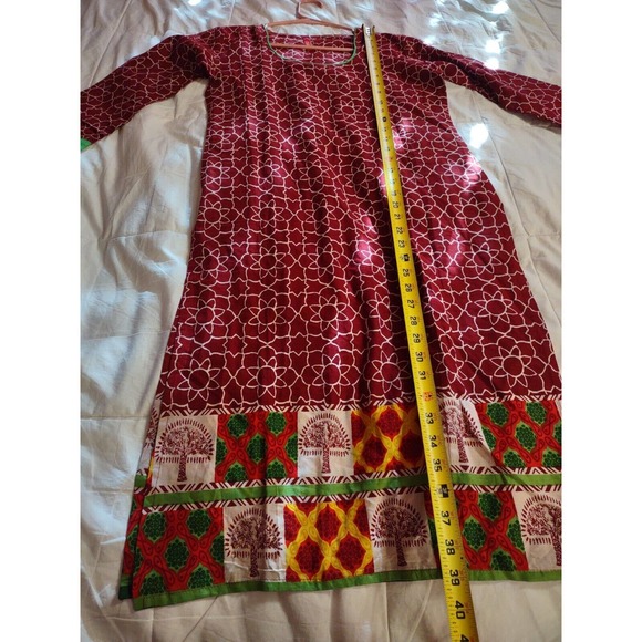 Cenizas Dress Size S Burgundy Thin Ethnic Pattern 2 Side Deep Split - Picture 6 of 9